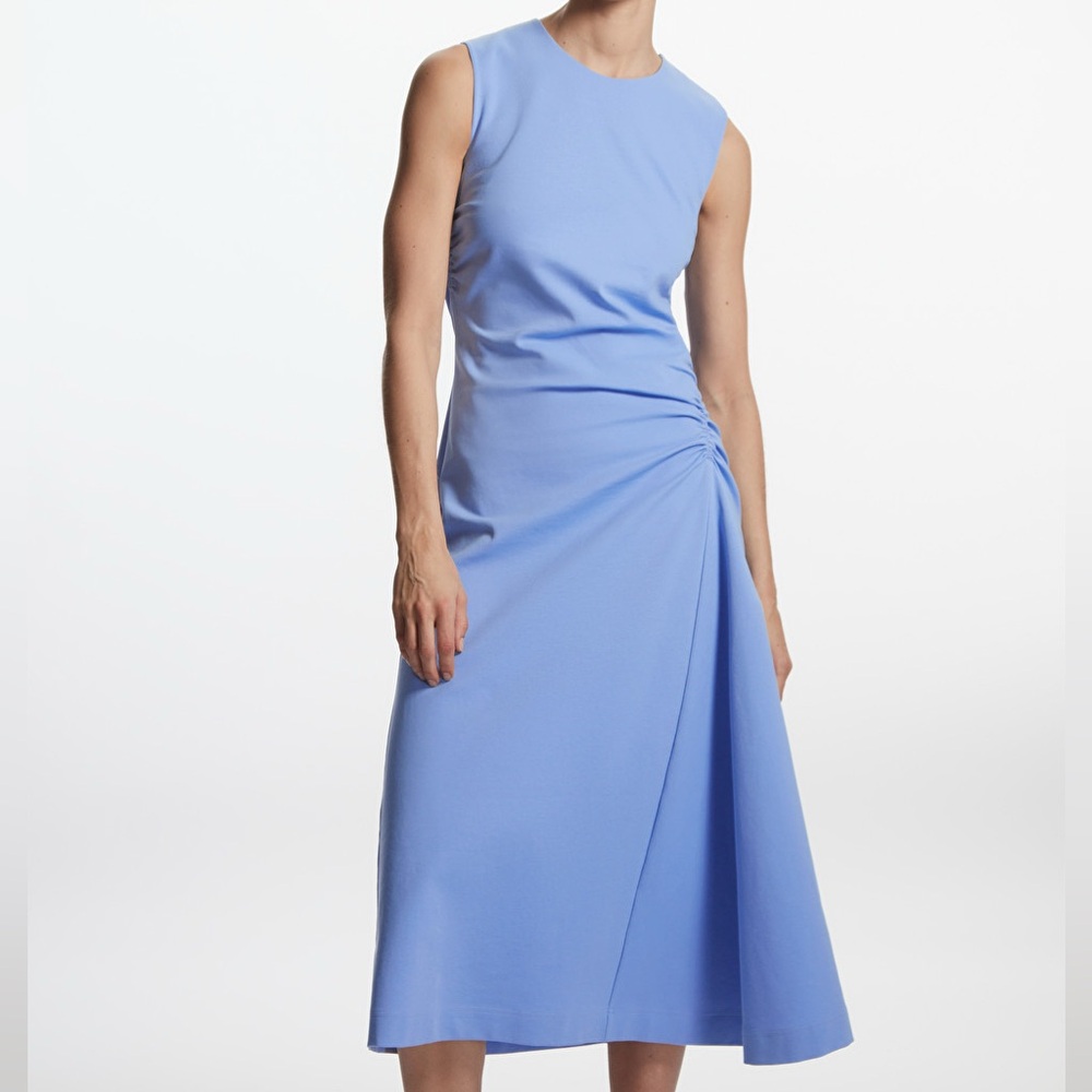COS Gathered Midi Dress Light Blue